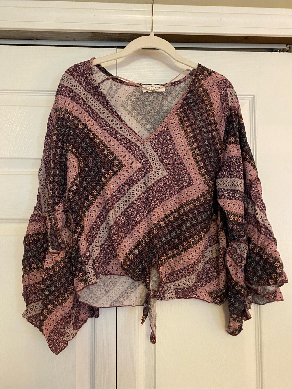 lavender field Mauve Pink V-Neck Boho Blouse